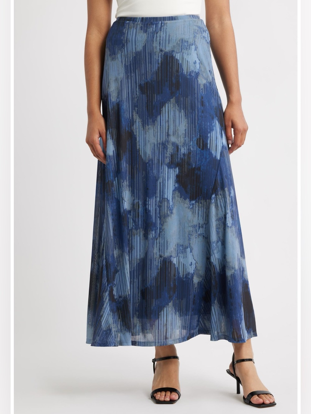 NWT City Blues Blue Abstract Watercolor Maxi Skirt